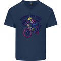 Cycling Mountain Bike Bicycle Cyclist MTB Mens V-Neck Cotton T-Shirt Navy Blue