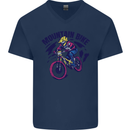 Cycling Mountain Bike Bicycle Cyclist MTB Mens V-Neck Cotton T-Shirt Navy Blue