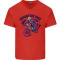 Cycling Mountain Bike Bicycle Cyclist MTB Mens V-Neck Cotton T-Shirt Red