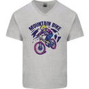 Cycling Mountain Bike Bicycle Cyclist MTB Mens V-Neck Cotton T-Shirt Sports Grey