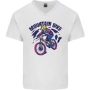 Cycling Mountain Bike Bicycle Cyclist MTB Mens V-Neck Cotton T-Shirt White