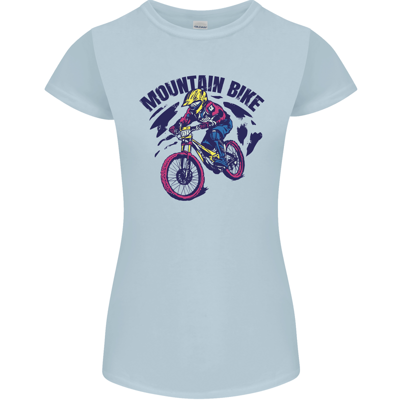 Cycling Mountain Bike Bicycle Cyclist MTB Womens Petite Cut T-Shirt Light Blue