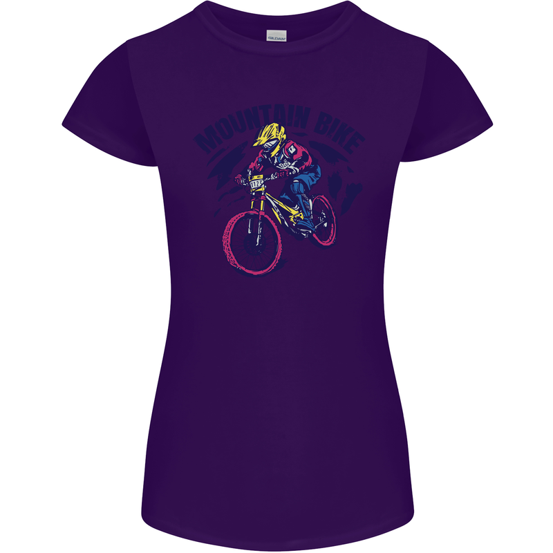 Cycling Mountain Bike Bicycle Cyclist MTB Womens Petite Cut T-Shirt Purple