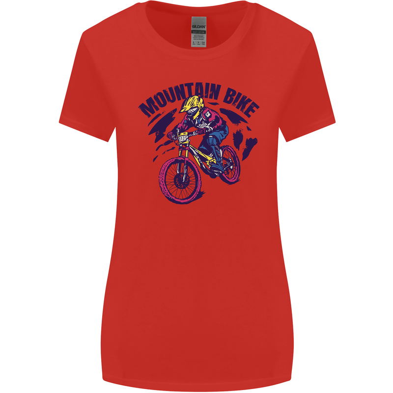 Cycling Mountain Bike Bicycle Cyclist MTB Womens Wider Cut T-Shirt Red