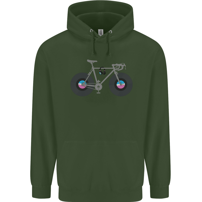 Cycling Music Cyclist Funny Bicycle Bike Mens 80% Cotton Hoodie Forest Green