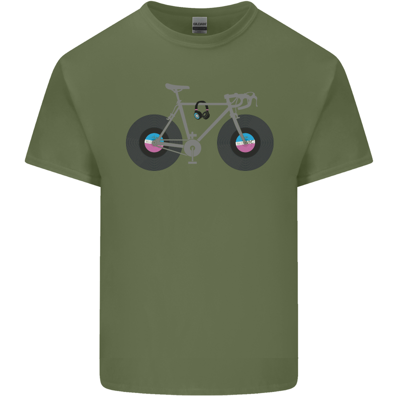 Cycling Music Cyclist Funny Bicycle Bike Mens Cotton T-Shirt Tee Top Military Green