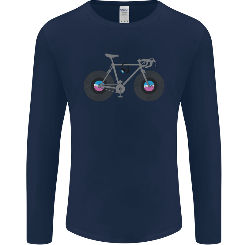 Cycling Music Cyclist Funny Bicycle Bike Mens Long Sleeve T-Shirt Navy Blue