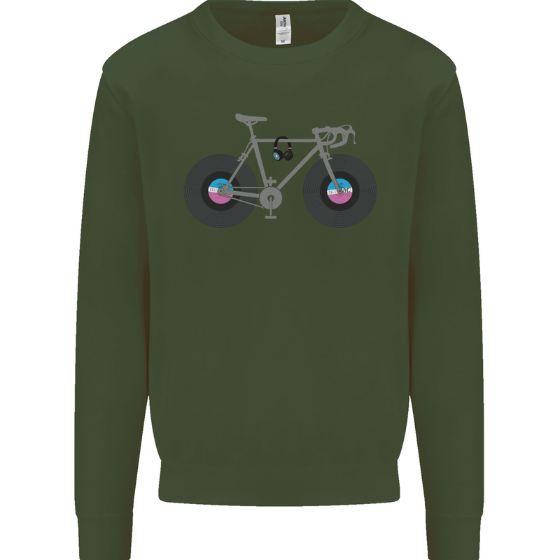 Cycling Music Cyclist Funny Bicycle Bike Mens Sweatshirt Jumper Forest Green