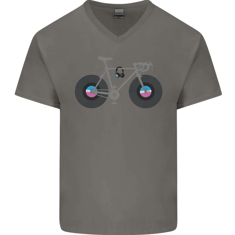 Cycling Music Cyclist Funny Bicycle Bike Mens V-Neck Cotton T-Shirt Charcoal