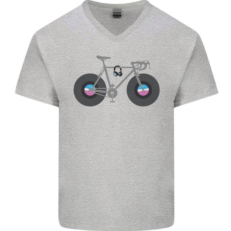 Cycling Music Cyclist Funny Bicycle Bike Mens V-Neck Cotton T-Shirt Sports Grey