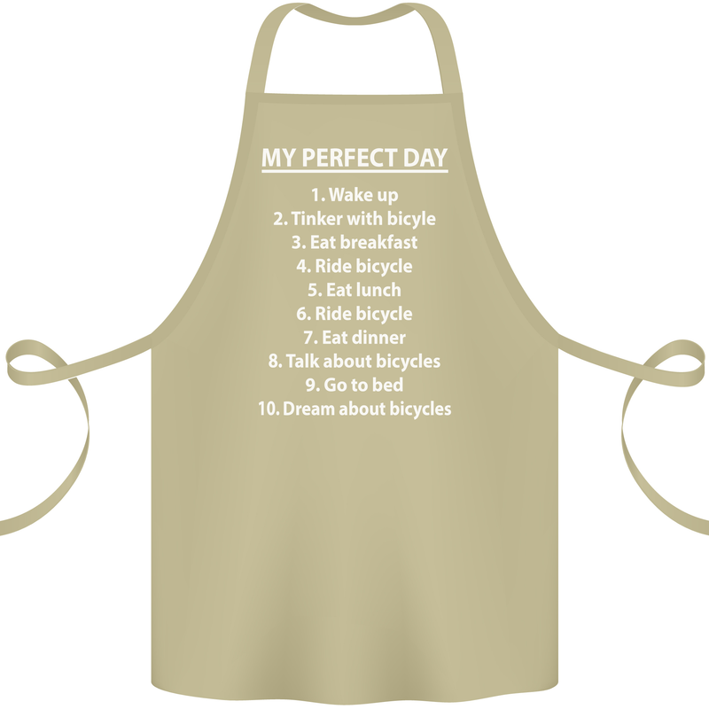 Cycling My Perfect Day Cyclist Bicycle Cotton Apron 100% Organic Khaki