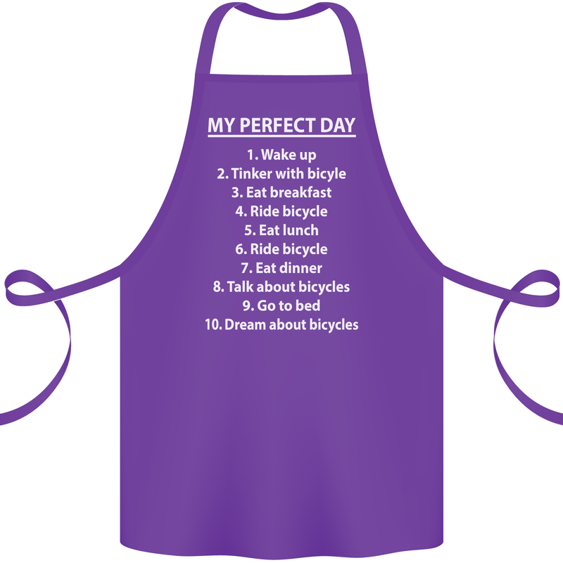 Cycling My Perfect Day Cyclist Bicycle Cotton Apron 100% Organic Purple