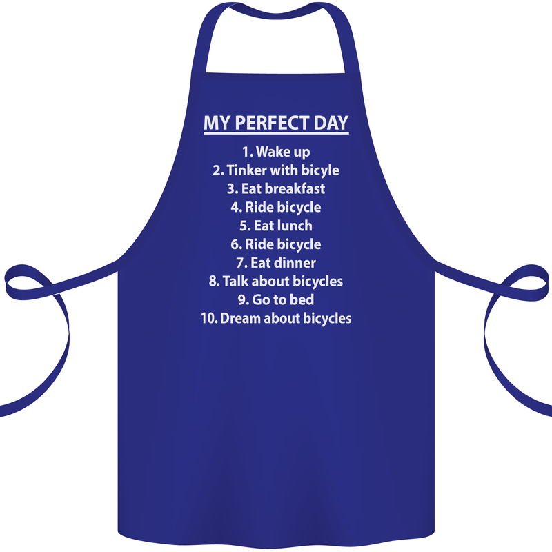 Cycling My Perfect Day Cyclist Bicycle Cotton Apron 100% Organic Royal Blue
