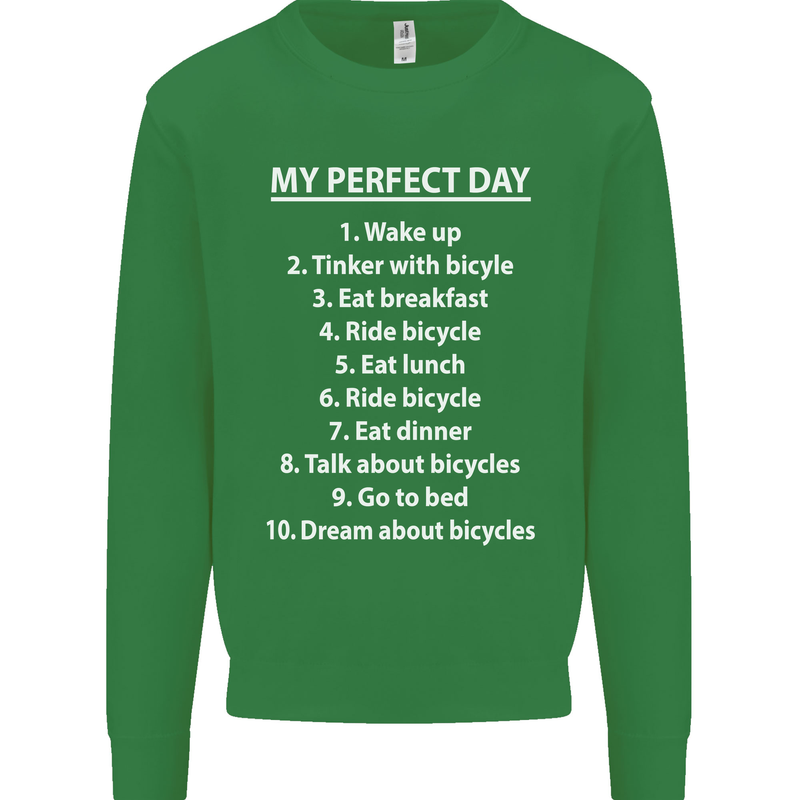 Cycling My Perfect Day Cyclist Bicycle Kids Sweatshirt Jumper Irish Green