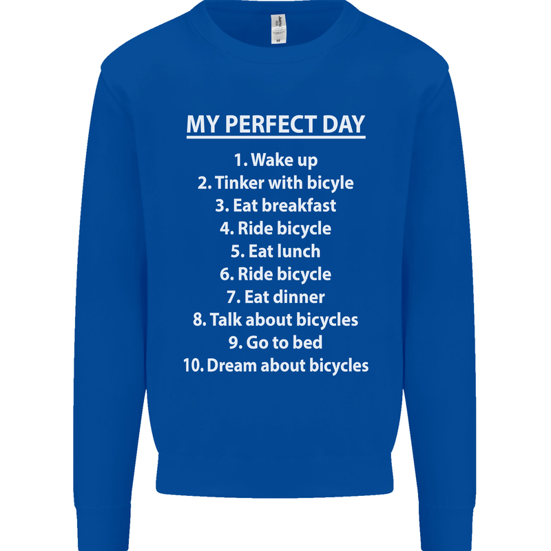 Cycling My Perfect Day Cyclist Bicycle Kids Sweatshirt Jumper Royal Blue
