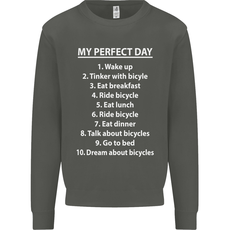 Cycling My Perfect Day Cyclist Bicycle Kids Sweatshirt Jumper Storm Grey