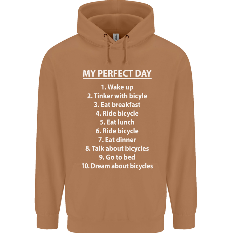 Cycling My Perfect Day Cyclist Bicycle Mens 80% Cotton Hoodie Caramel Latte