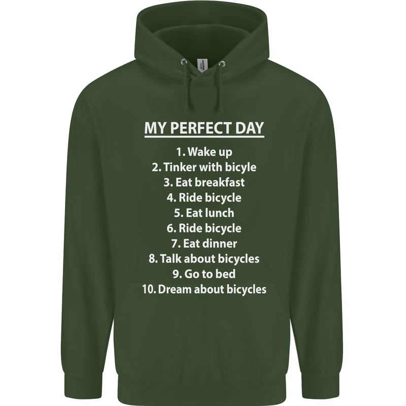 Cycling My Perfect Day Cyclist Bicycle Mens 80% Cotton Hoodie Forest Green