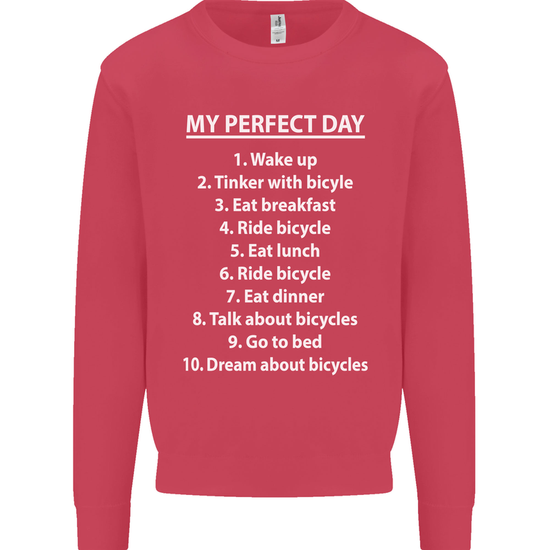 Cycling My Perfect Day Cyclist Bicycle Mens Sweatshirt Jumper Heliconia
