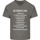 Cycling My Perfect Day Cyclist Bicycle Mens V-Neck Cotton T-Shirt Charcoal