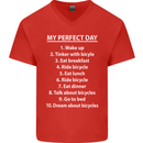 Cycling My Perfect Day Cyclist Bicycle Mens V-Neck Cotton T-Shirt Red