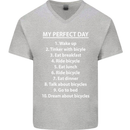 Cycling My Perfect Day Cyclist Bicycle Mens V-Neck Cotton T-Shirt Sports Grey