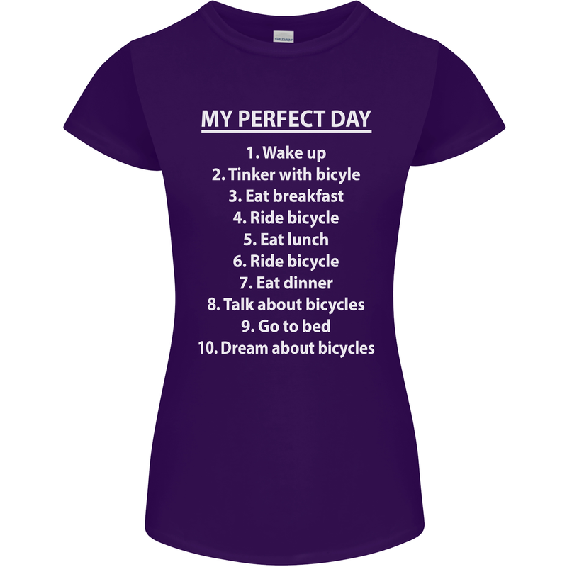 Cycling My Perfect Day Cyclist Bicycle Womens Petite Cut T-Shirt Purple