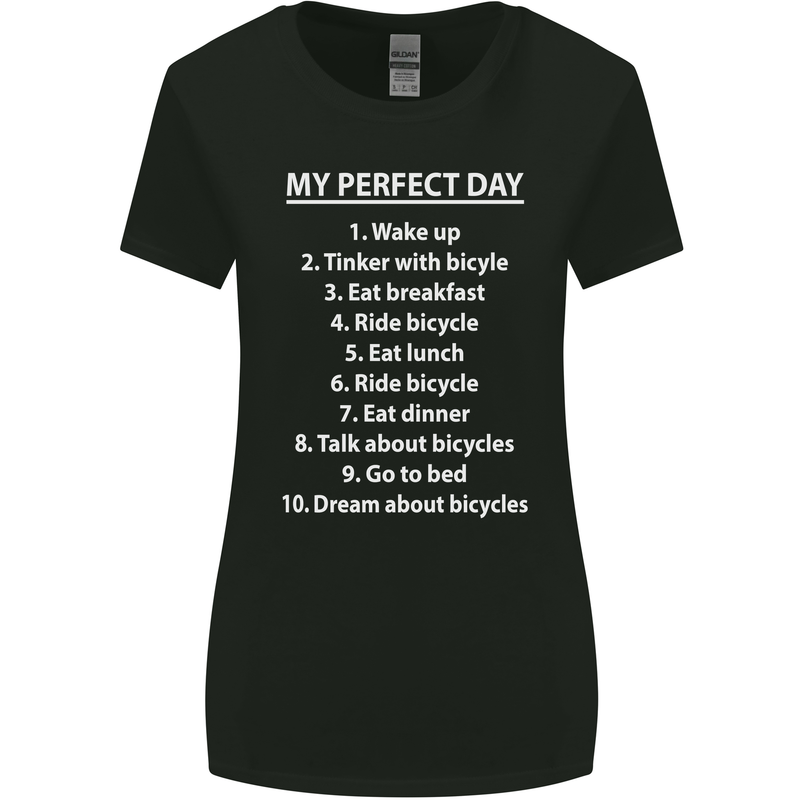 Cycling My Perfect Day Cyclist Bicycle Womens Wider Cut T-Shirt Black