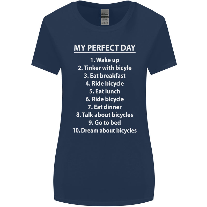 Cycling My Perfect Day Cyclist Bicycle Womens Wider Cut T-Shirt Navy Blue