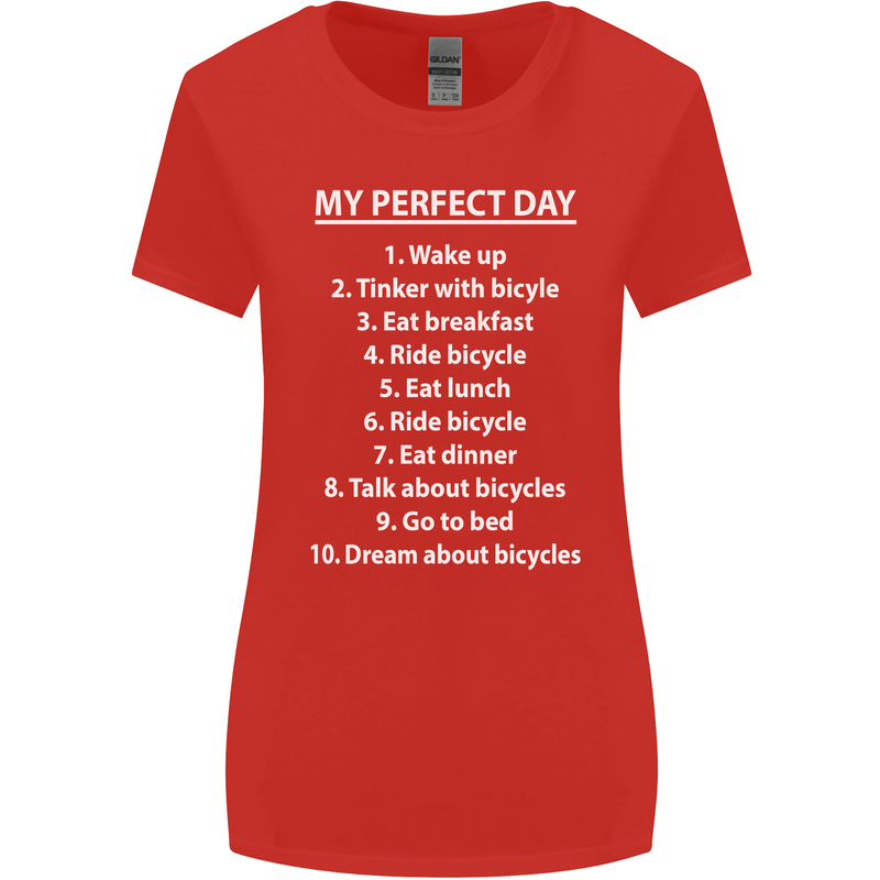 Cycling My Perfect Day Cyclist Bicycle Womens Wider Cut T-Shirt Red