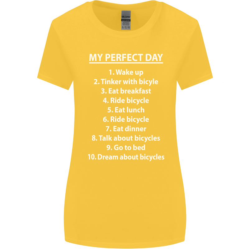 Cycling My Perfect Day Cyclist Bicycle Womens Wider Cut T-Shirt Yellow