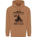 Cycling Never Underestimate Old Man Mens 80% Cotton Hoodie Caramel Latte