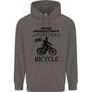 Cycling Never Underestimate Old Man Mens 80% Cotton Hoodie Charcoal