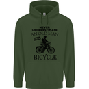 Cycling Never Underestimate Old Man Mens 80% Cotton Hoodie Forest Green