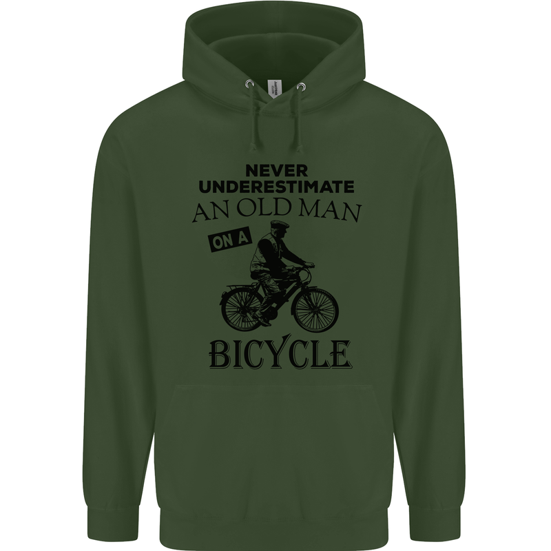 Cycling Never Underestimate Old Man Mens 80% Cotton Hoodie Forest Green