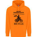 Cycling Never Underestimate Old Man Mens 80% Cotton Hoodie Orange