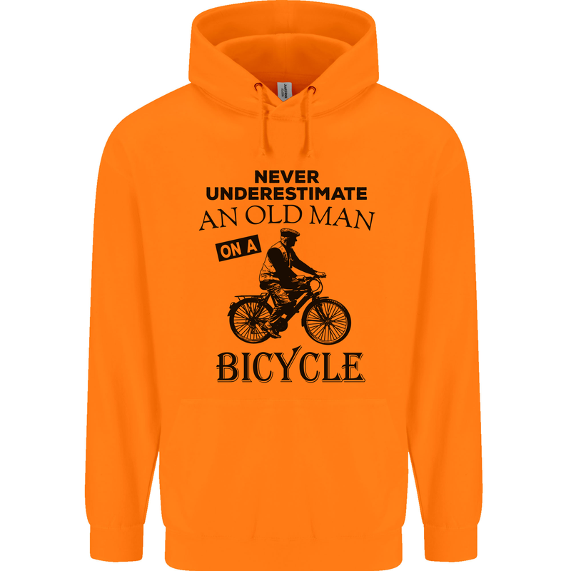 Cycling Never Underestimate Old Man Mens 80% Cotton Hoodie Orange
