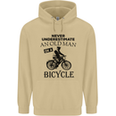 Cycling Never Underestimate Old Man Mens 80% Cotton Hoodie Sand