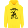 Cycling Never Underestimate Old Man Mens 80% Cotton Hoodie Yellow