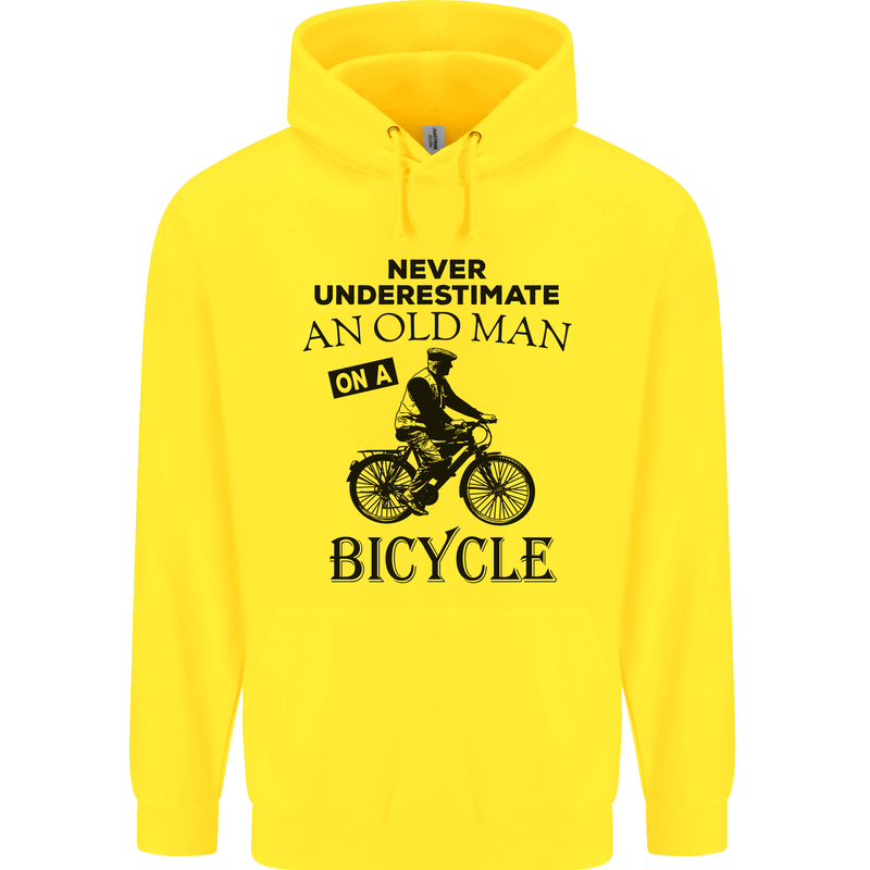 Cycling Never Underestimate Old Man Mens 80% Cotton Hoodie Yellow