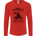 Cycling Never Underestimate Old Man Mens Long Sleeve T-Shirt Red