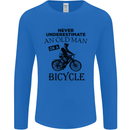 Cycling Never Underestimate Old Man Mens Long Sleeve T-Shirt Royal Blue