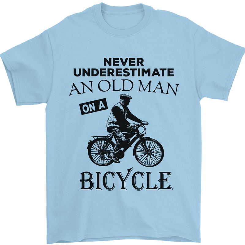 Cycling Never Underestimate Old Man Mens T-Shirt Cotton Gildan Light Blue