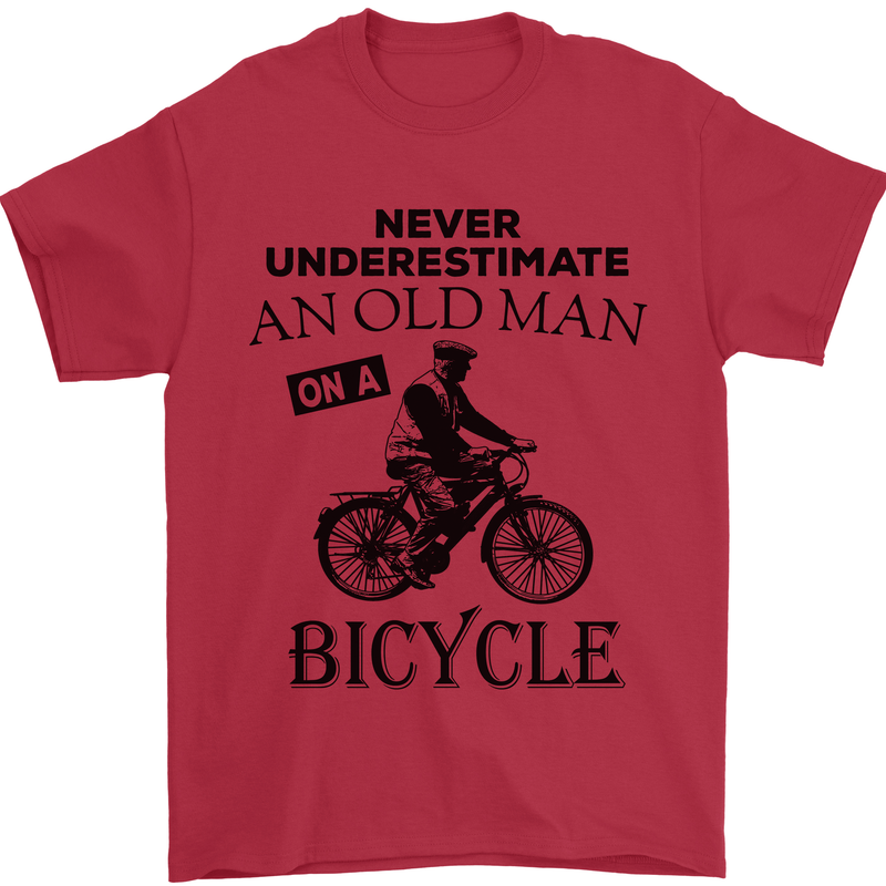 Cycling Never Underestimate Old Man Mens T-Shirt Cotton Gildan Red
