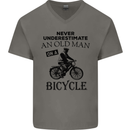 Cycling Never Underestimate Old Man Mens V-Neck Cotton T-Shirt Charcoal