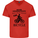 Cycling Never Underestimate Old Man Mens V-Neck Cotton T-Shirt Red