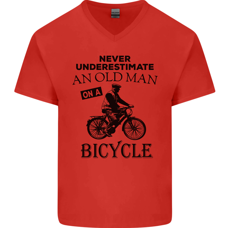 Cycling Never Underestimate Old Man Mens V-Neck Cotton T-Shirt Red