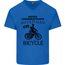Cycling Never Underestimate Old Man Mens V-Neck Cotton T-Shirt Royal Blue