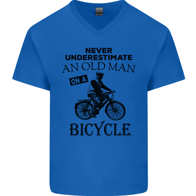 Cycling Never Underestimate Old Man Mens V-Neck Cotton T-Shirt Royal Blue