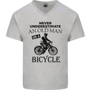 Cycling Never Underestimate Old Man Mens V-Neck Cotton T-Shirt Sports Grey